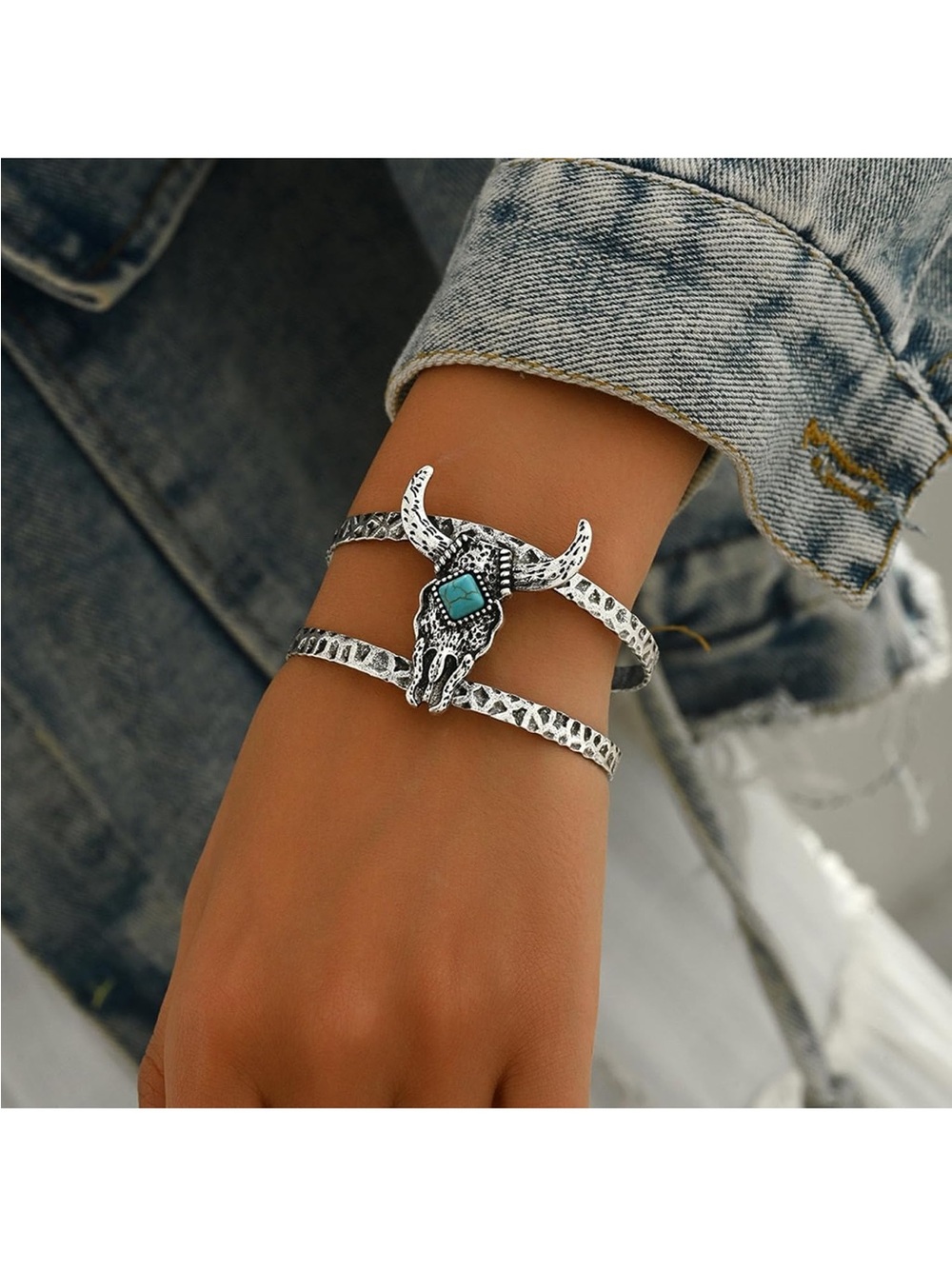 Silver Western Turquoise Cuff Bracelet